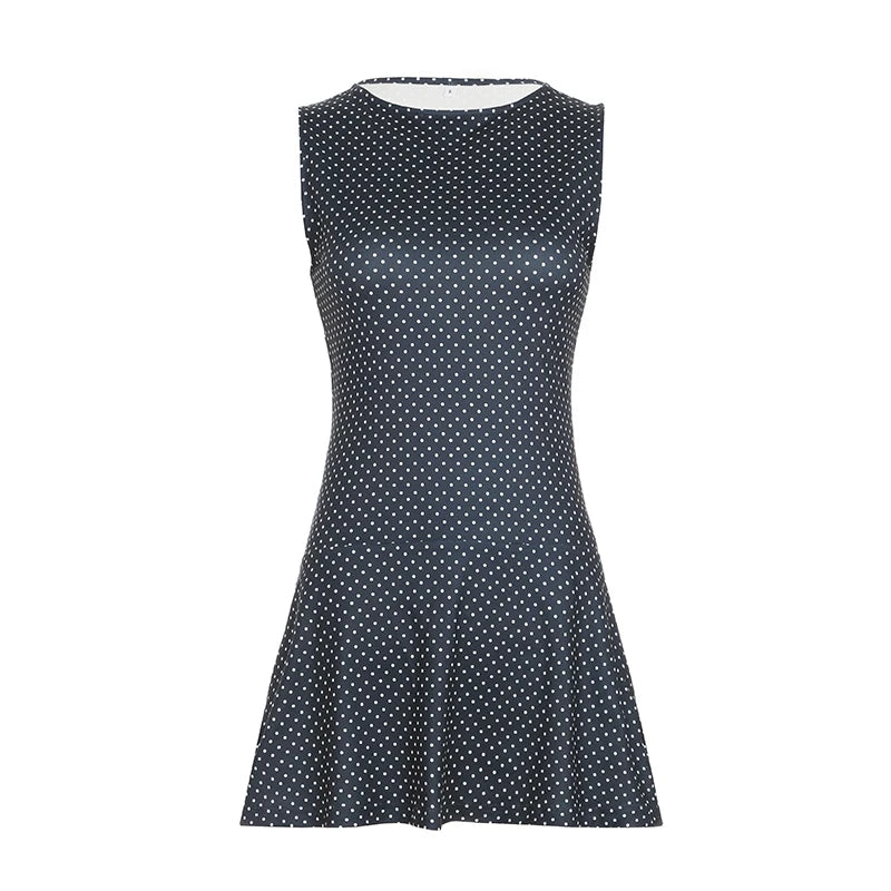 Crewneck Dot Print Mini Dress Sleeveless A-line ing