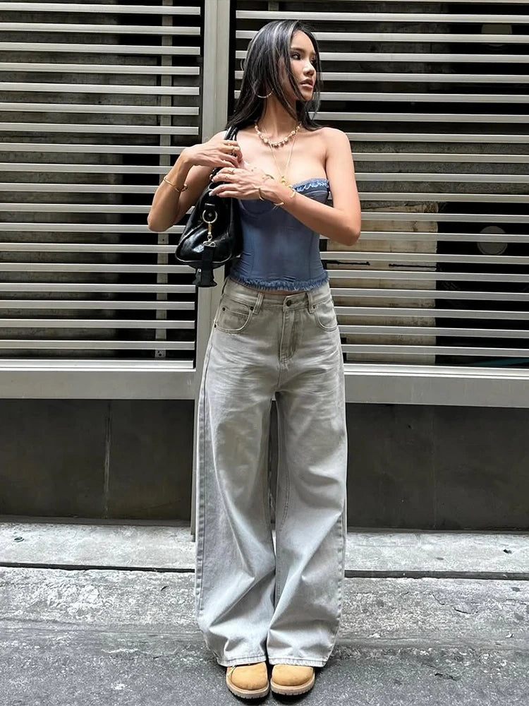 Folds Strapless Top Patchwork See Through Backless Wild Vest