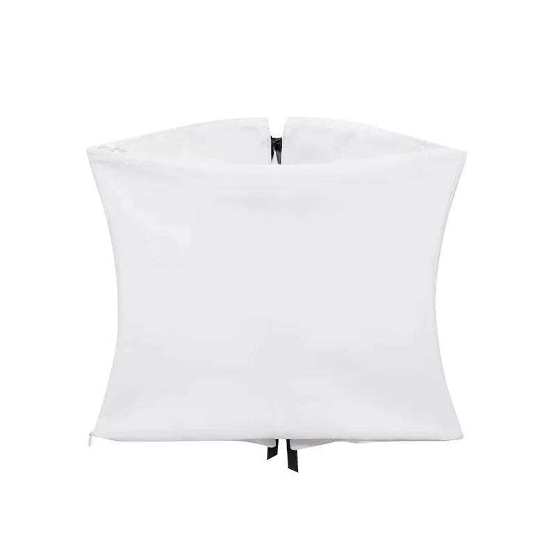 Off Shoulder Corset Top Bow Ties Cut Out White Crop Top Sleeveless Backless Tube Tops Short Tops