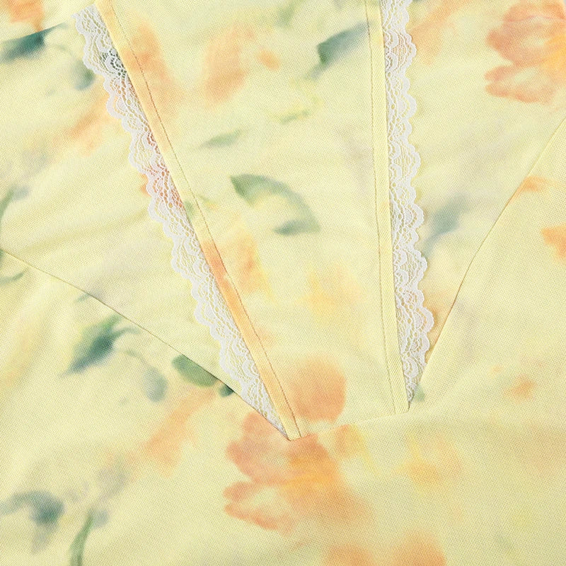 Floral Trumpet Dress Slim Lace V-Neck Sleeveless Maxi