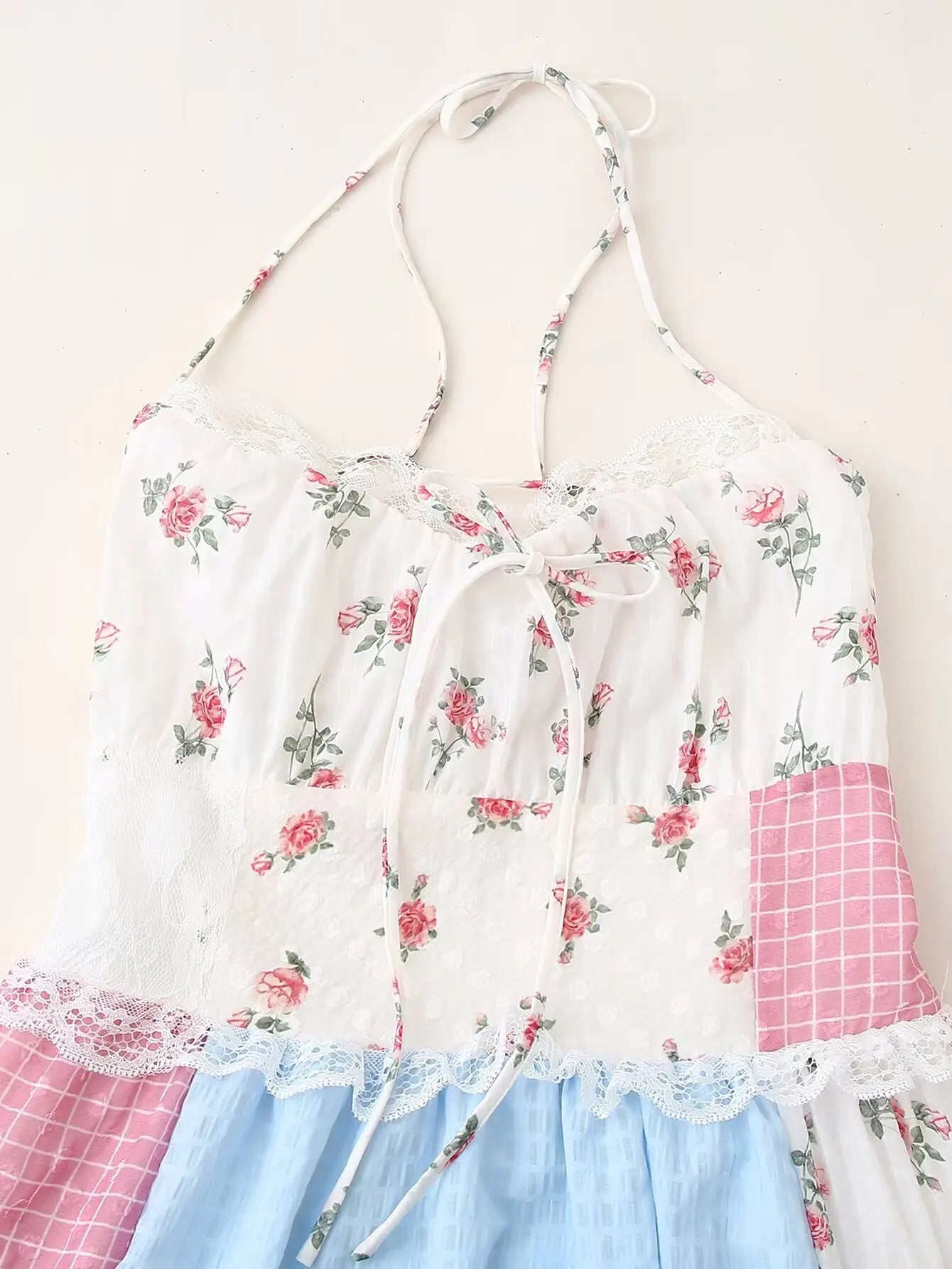 Backless Patchwork Floral Halter Dress Boho Long Dresses Maxi