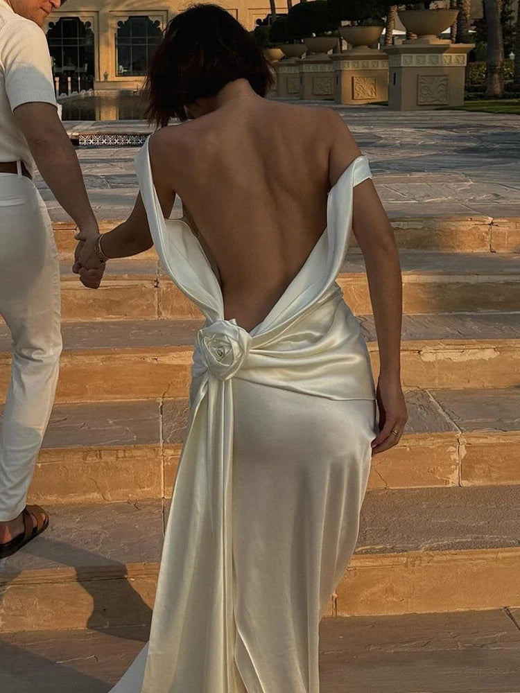 Satin Backless High Split Maxi Dress