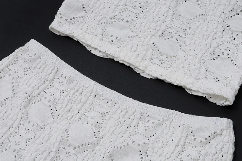 Dress Set Slim Fit Sleeveless Lace Hollow Top with White Skirt Two Piece Set