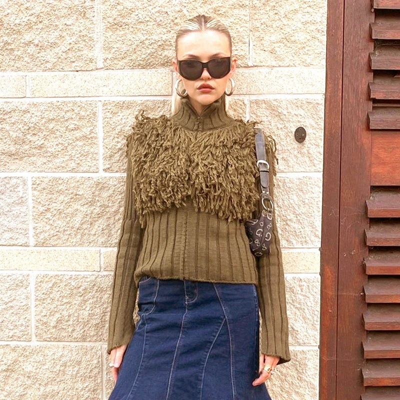 Knitt Zipper Cardigan Sweater Turtlenck Tael Slim Jumper Knit Top Slim Warm Outer