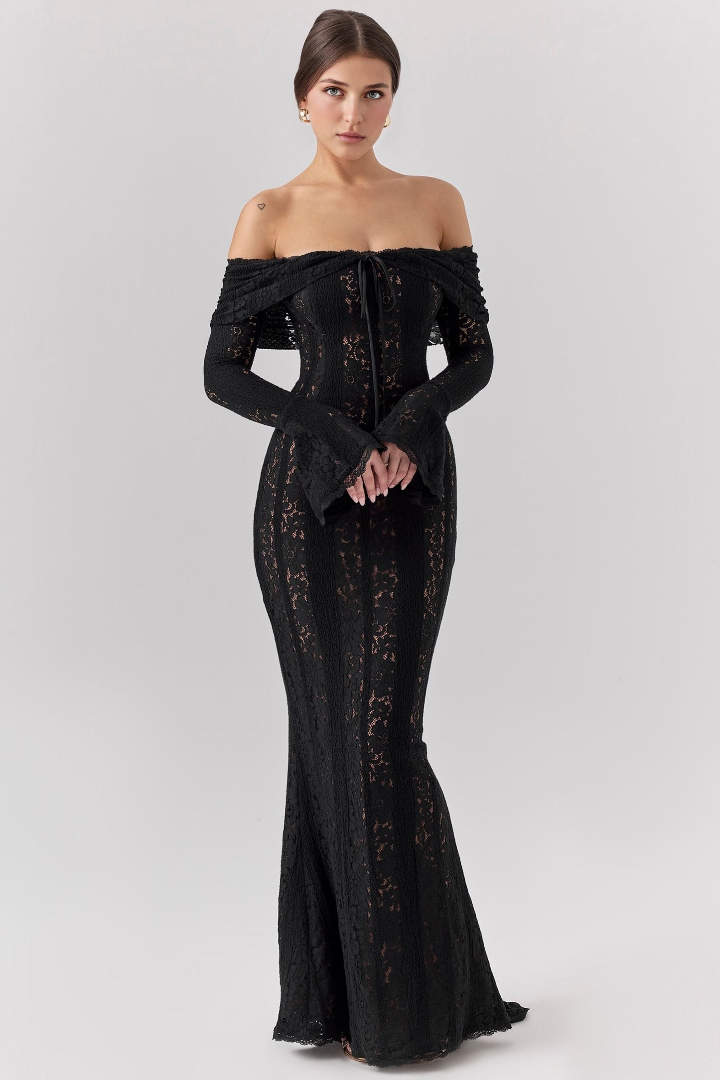 Black Bodycon Long Sleeve Lace Maxi Dress