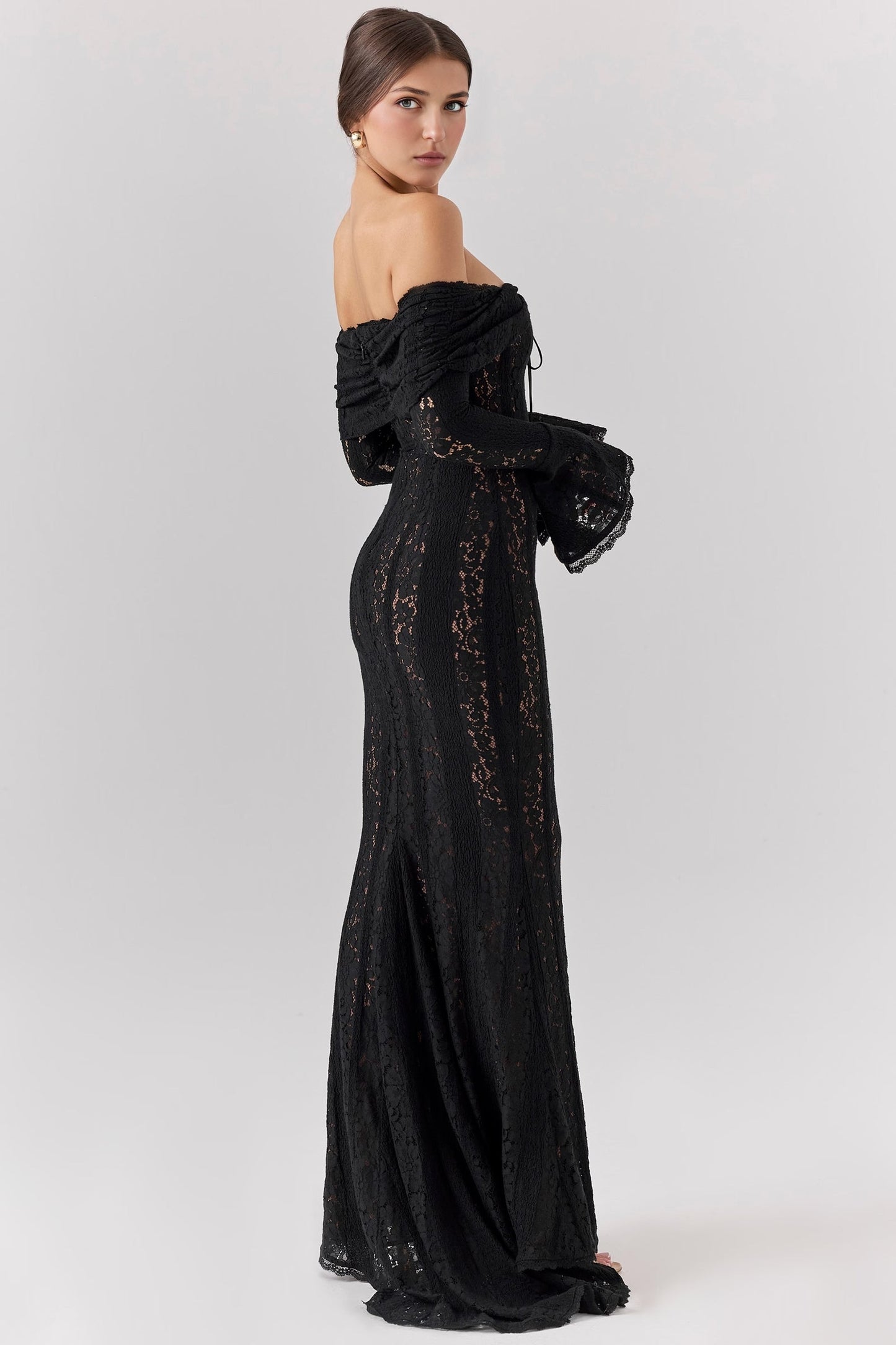 Black Bodycon Long Sleeve Lace Maxi Dress