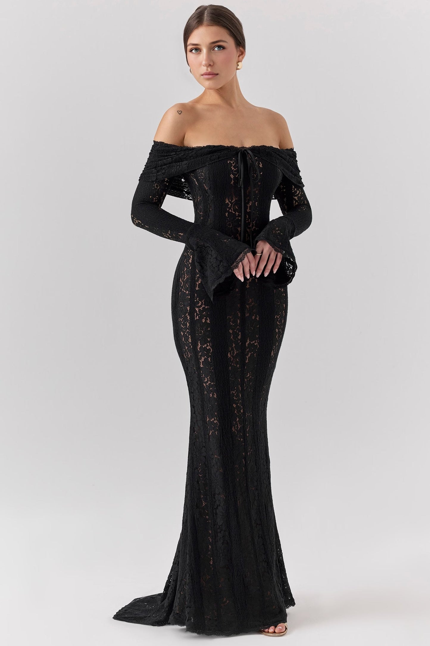 Black Bodycon Long Sleeve Lace Maxi Dress