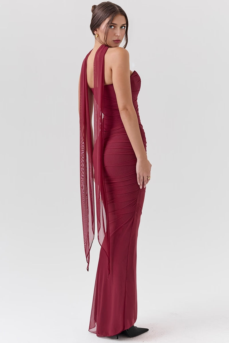 Wine Strapless Bodycon Two Piece Set