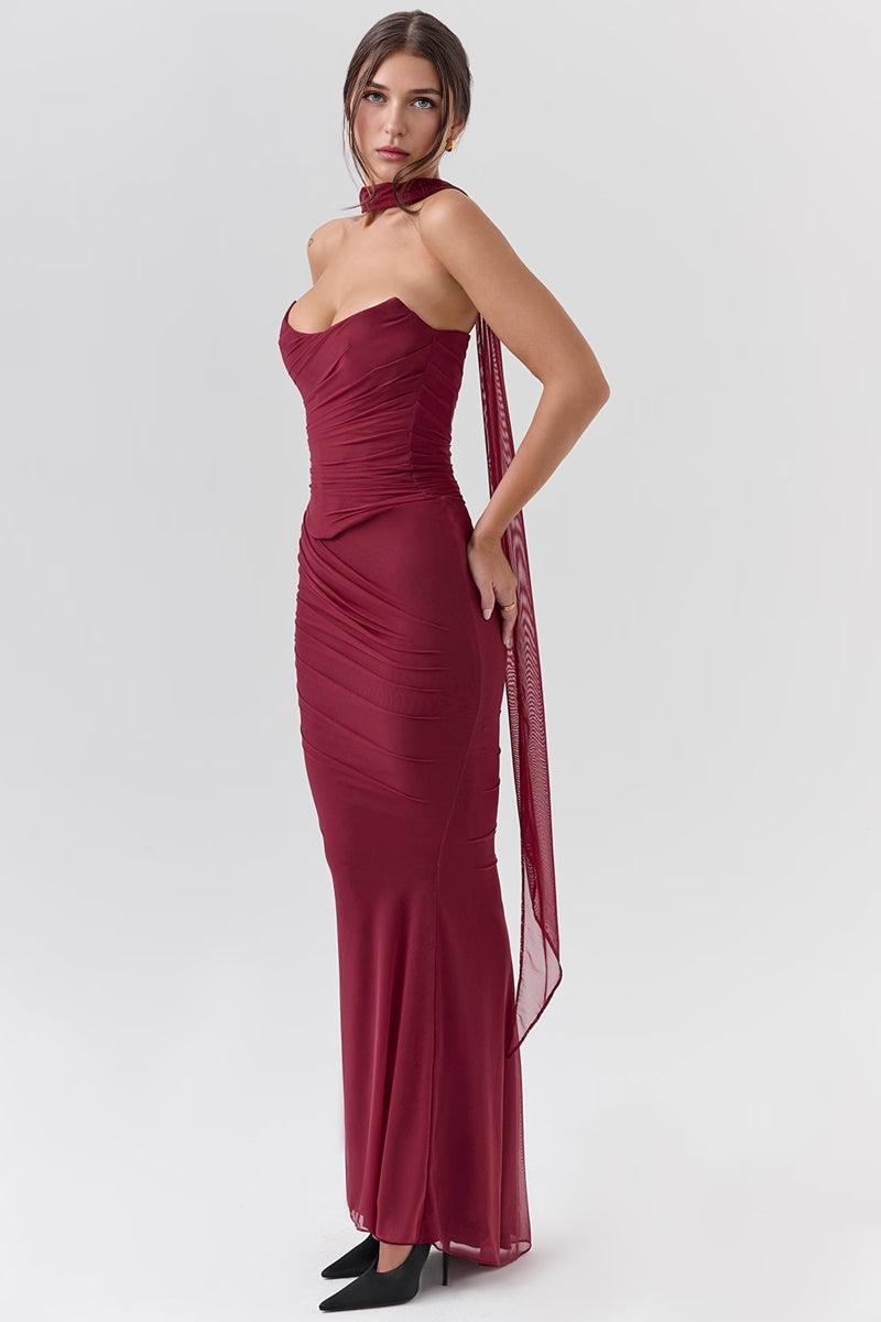 Wine Strapless Bodycon Two Piece Set Wine