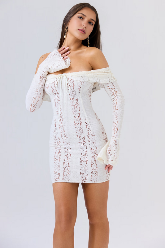 White Lace Bodycon Long Sleeve Mini Dress