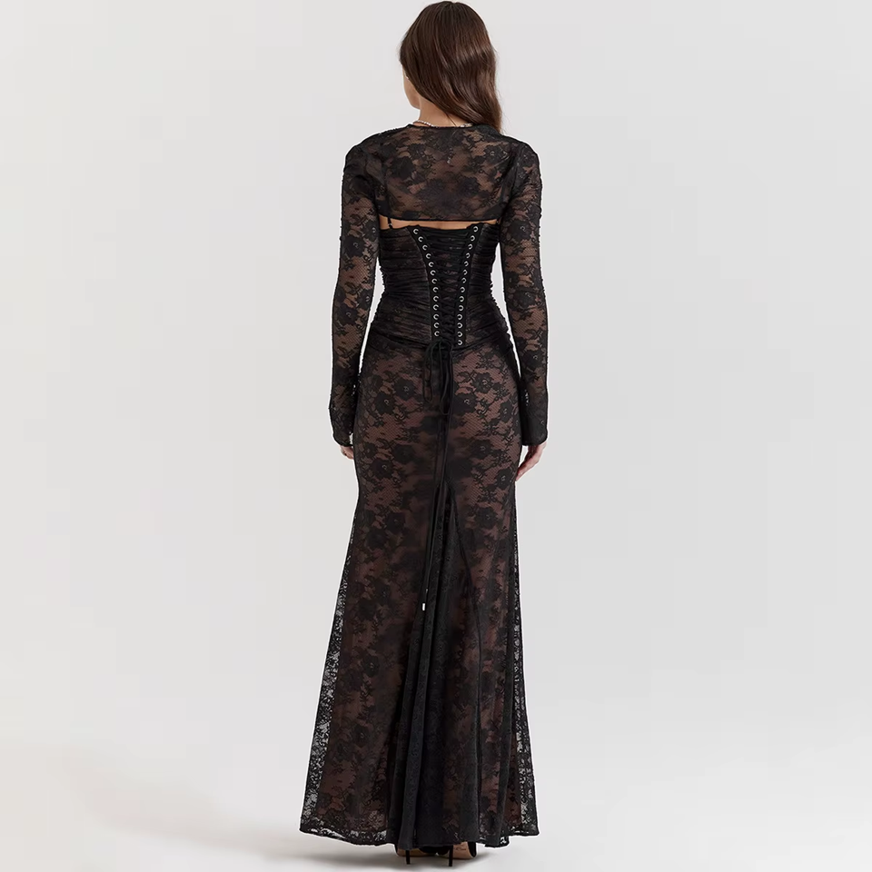 Black Floral Lace Maxi Dress