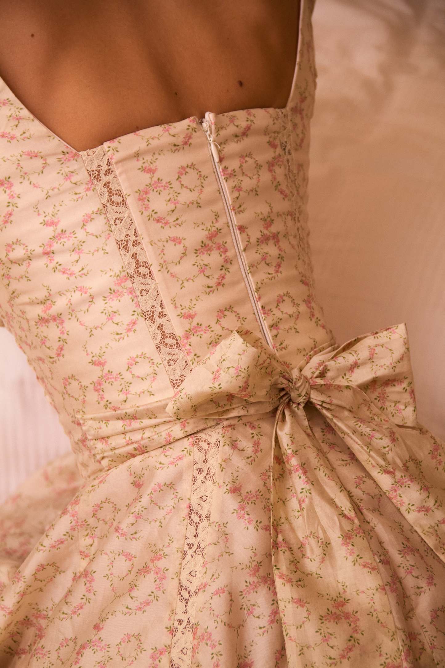 Cream Floral Fit & Flare Mini Dress