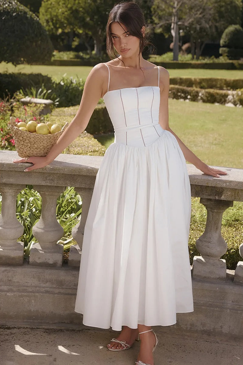 White V-Neck Maxi Dress