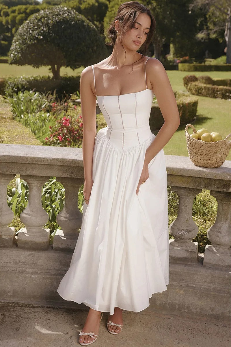 White V-Neck Maxi Dress