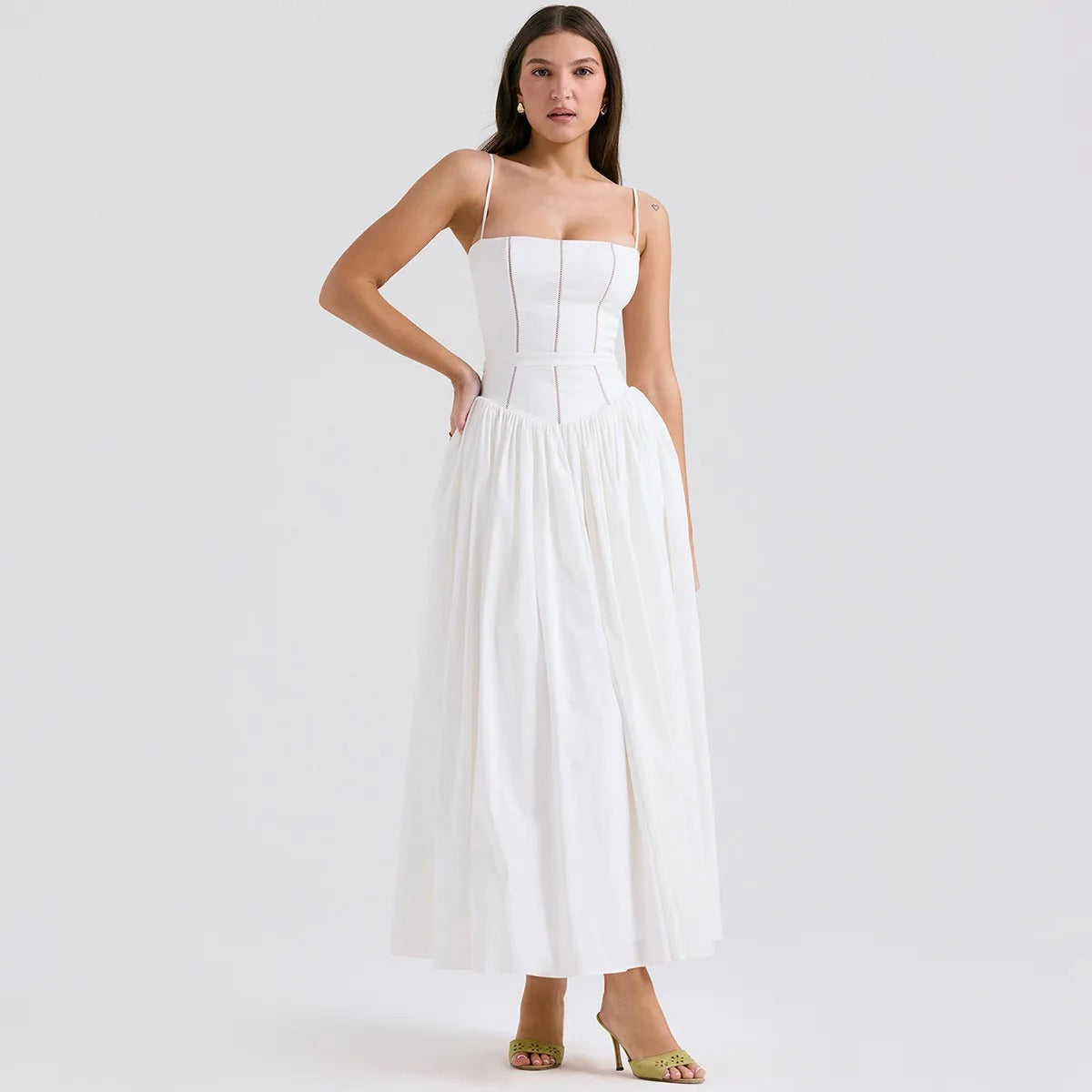 White V-Neck Maxi Dress