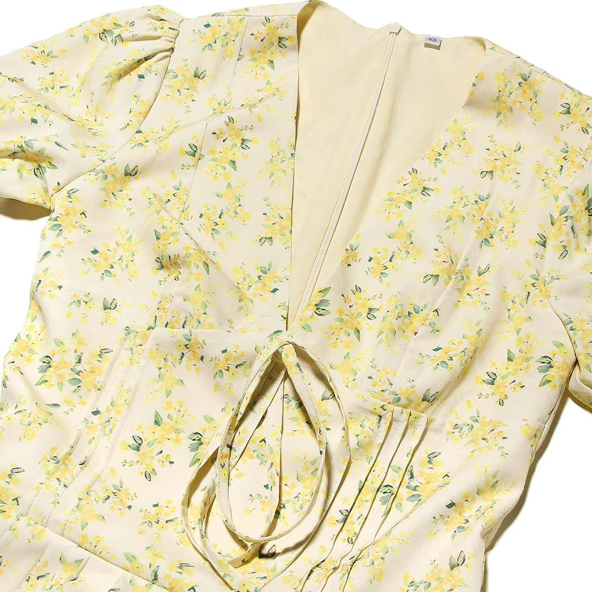 Yellow Floral V Neck Mini Dress