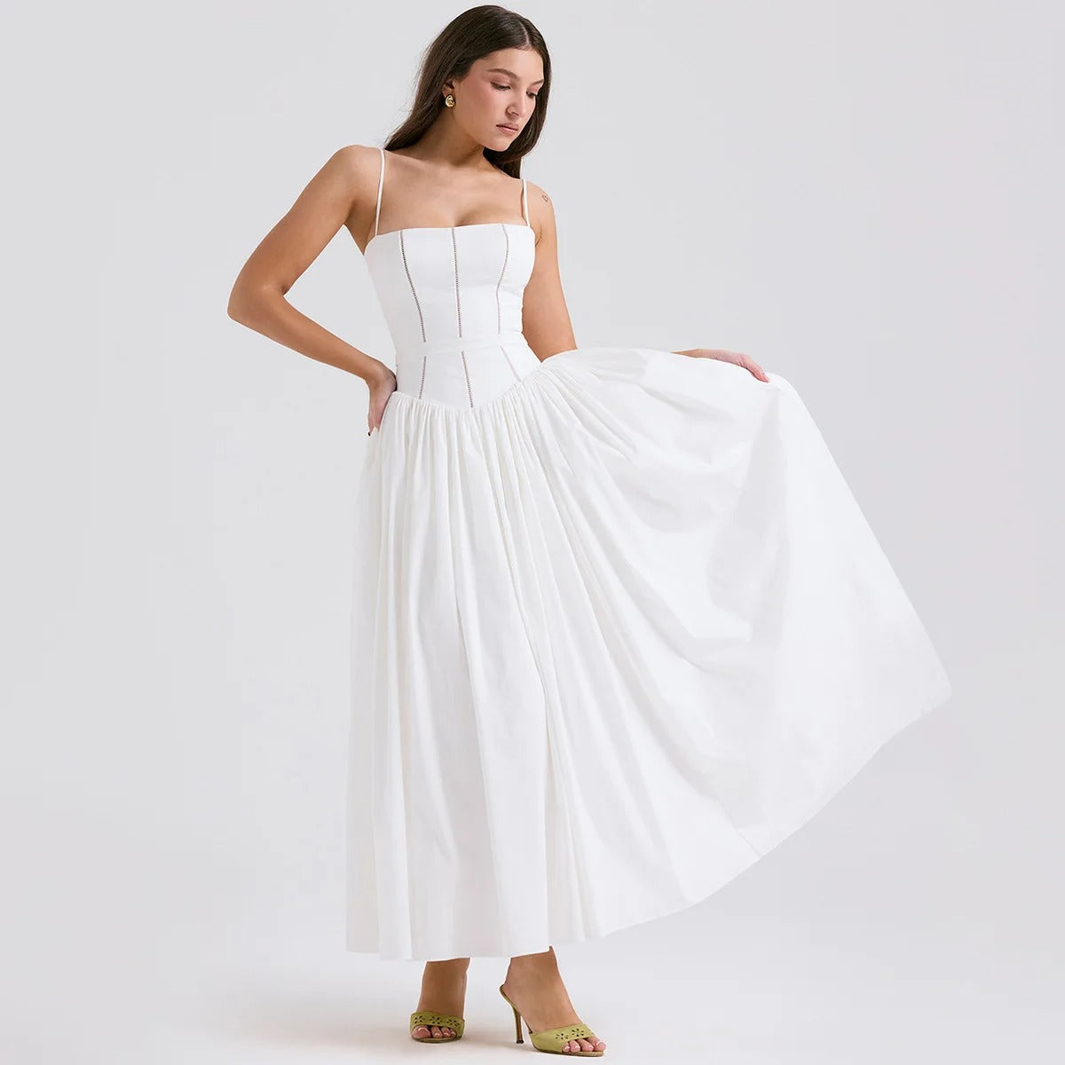 White V-Neck Maxi Dress