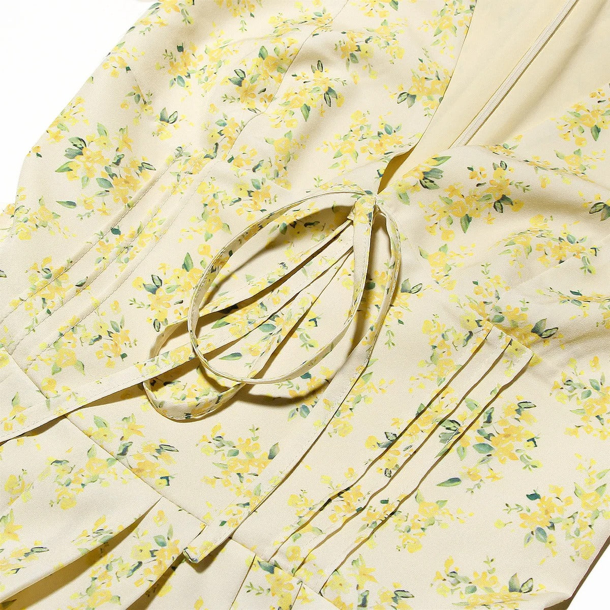 Yellow Floral V Neck Mini Dress