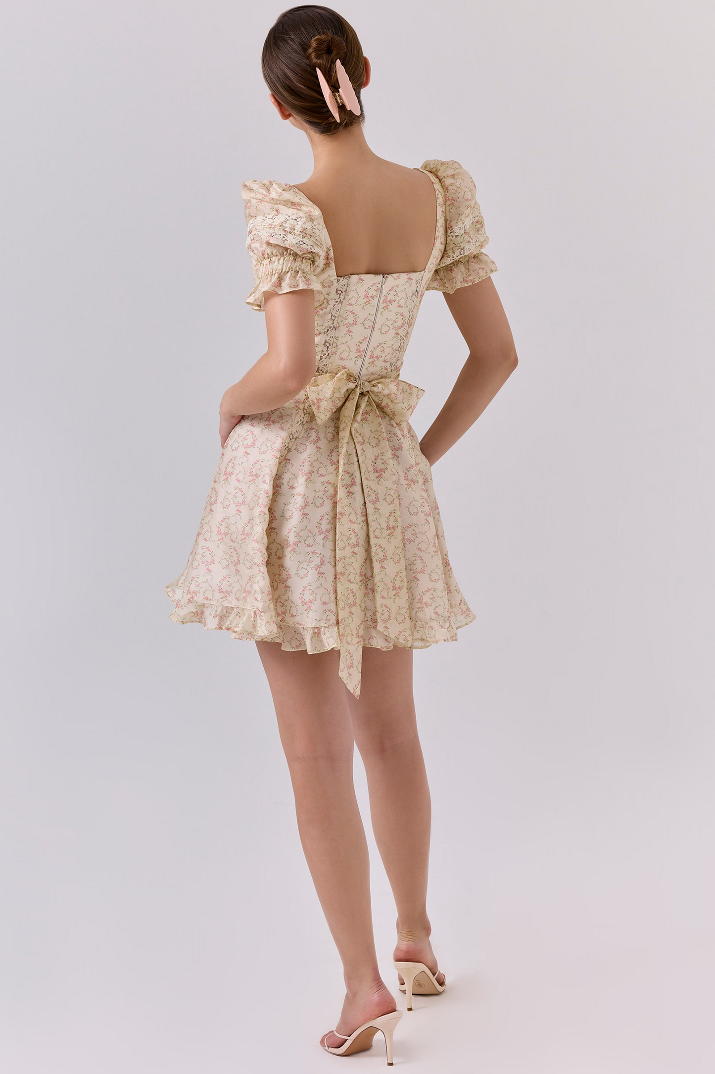 Cream Floral Fit & Flare Mini Dress