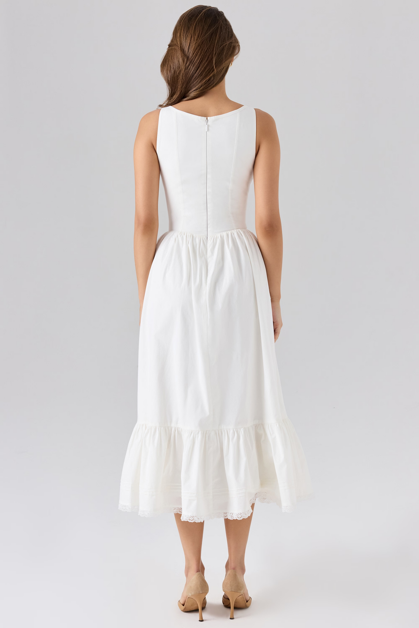 White A-Line High Waist Midi Dress
