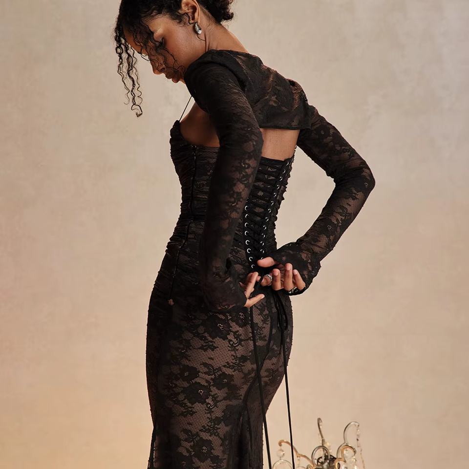Black Floral Lace Maxi Dress