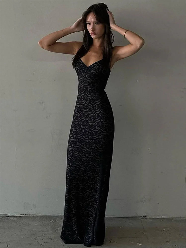 Mesh Hollow Out Maxi Dress