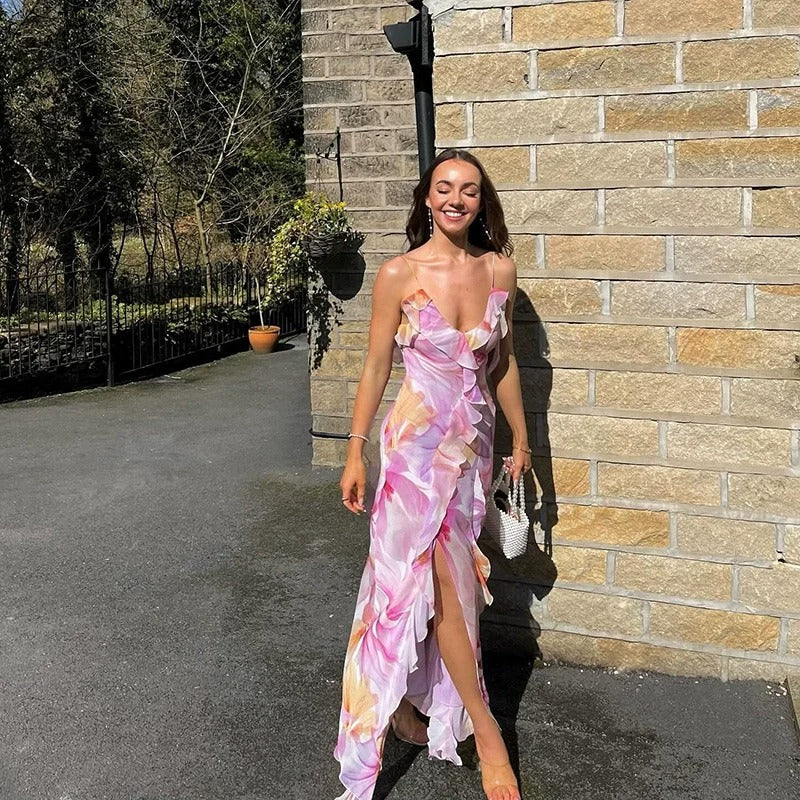 Flower Dress Strapless Splits Irregular Tassel Patchwork Backless