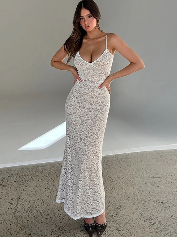 Mesh Hollow Out Maxi Dress