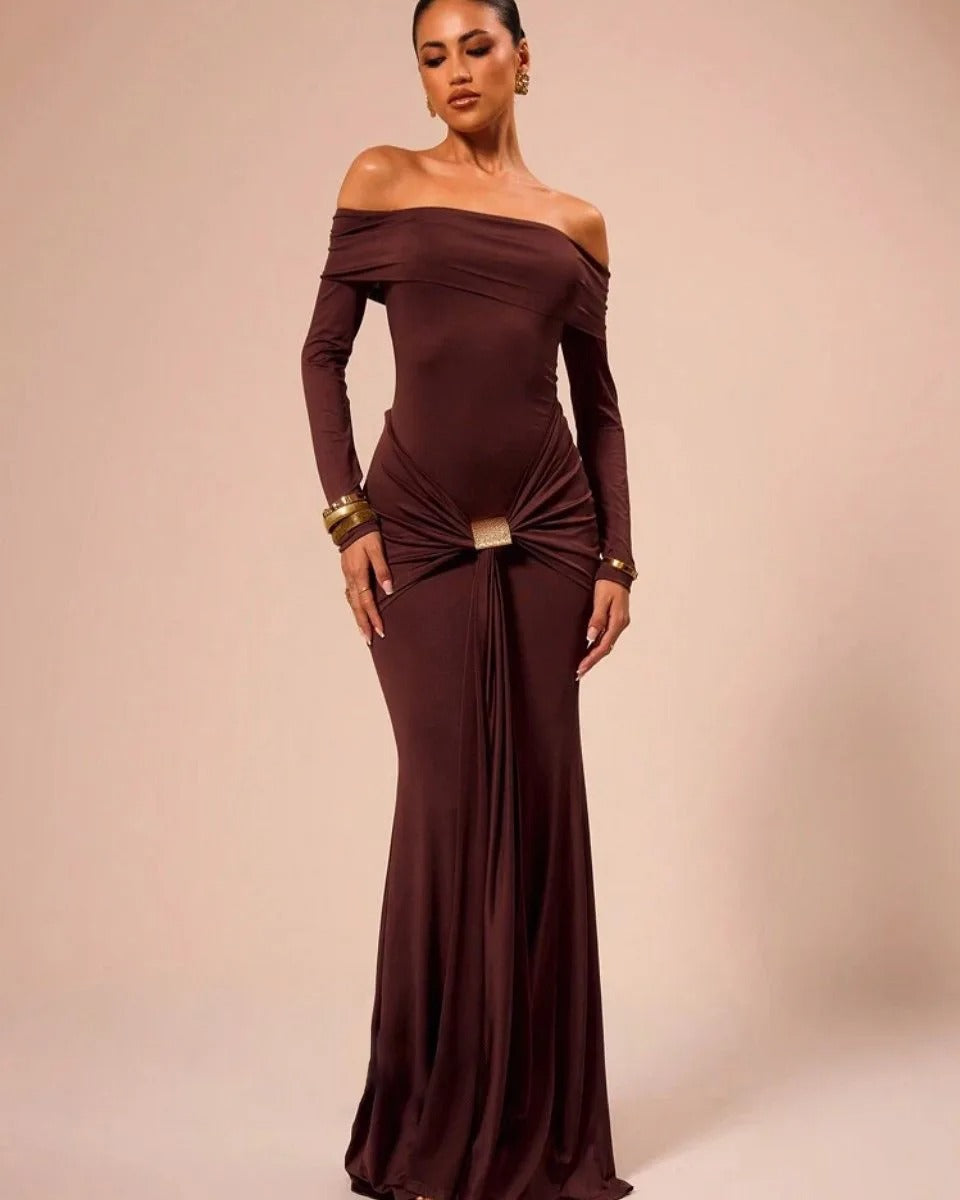 Ruched Ribbon Slim Bodycon Maxi Dress