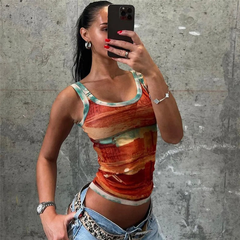 Red Mesh Crop Top