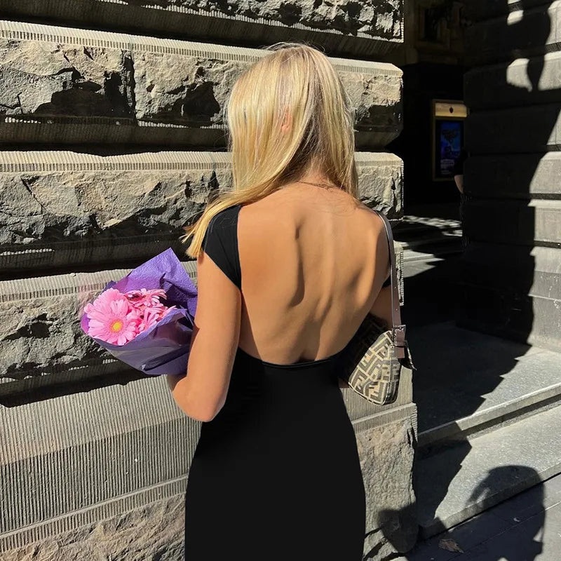 Black Backless Slim Bodycon Maxi Dress