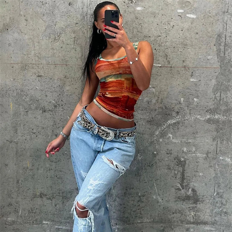 Red Mesh Crop Top