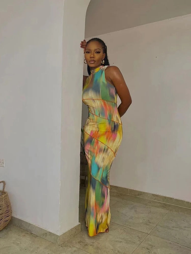 Colorful Dress Sleeveless Patchwork Bodycon