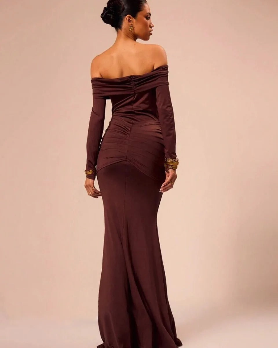 Ruched Ribbon Slim Bodycon Maxi Dress
