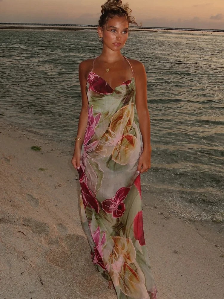 Red Slim Backless Maxi Dress