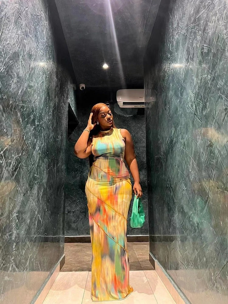 Colorful Dress Sleeveless Patchwork Bodycon