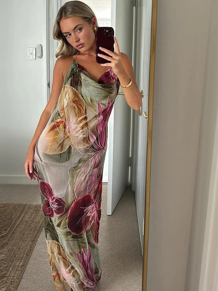 Red Slim Backless Maxi Dress