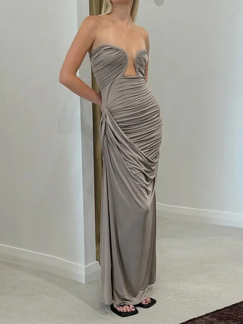 Gray Strapless Bodycon Maxi Dress