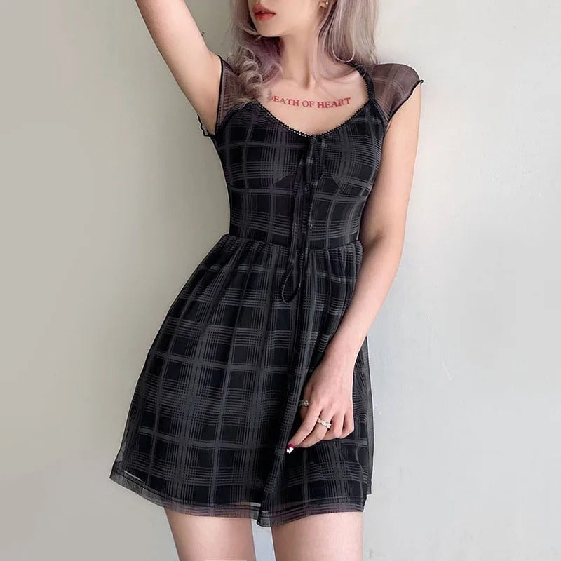 Plaid A-Line Short Sleeve Mini Dress