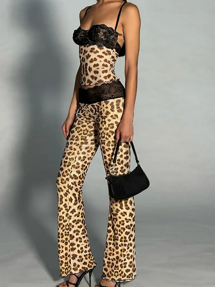 Leopard Patchwork Mesh Two Piece Set