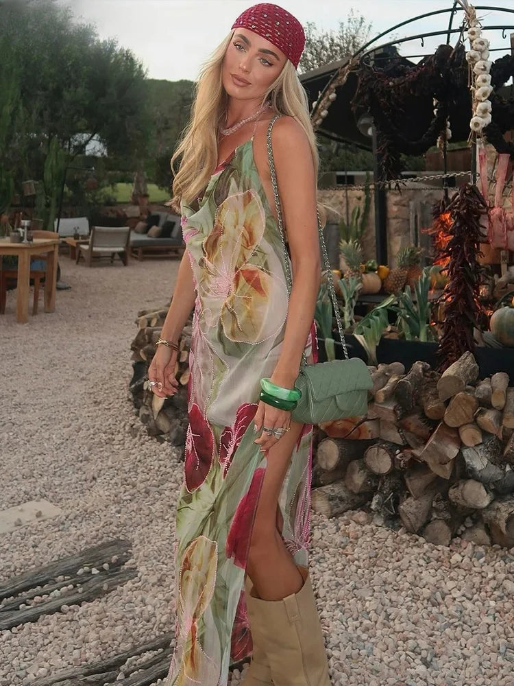 Red Slim Backless Maxi Dress