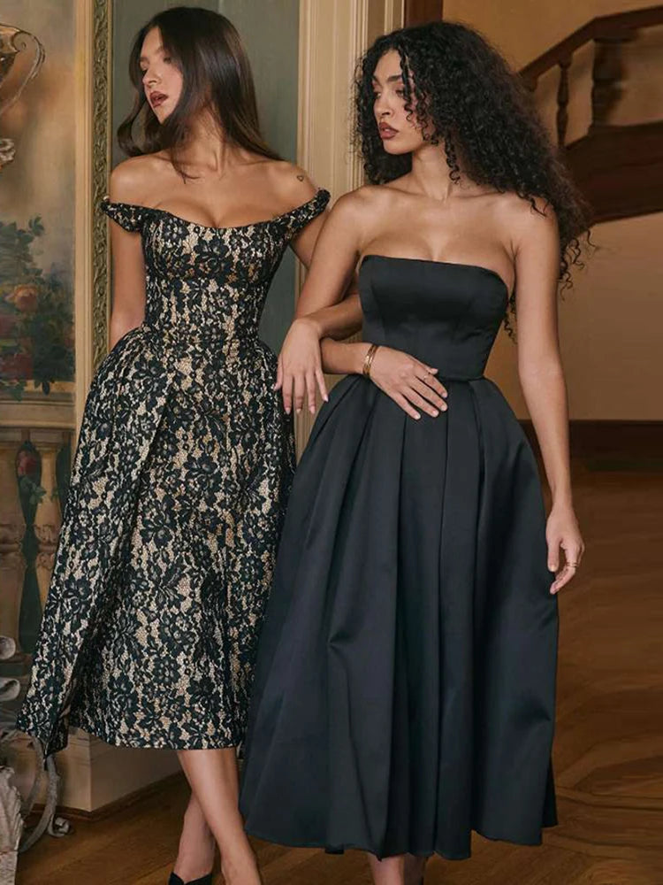 Black Floral Backless Midi Dress
