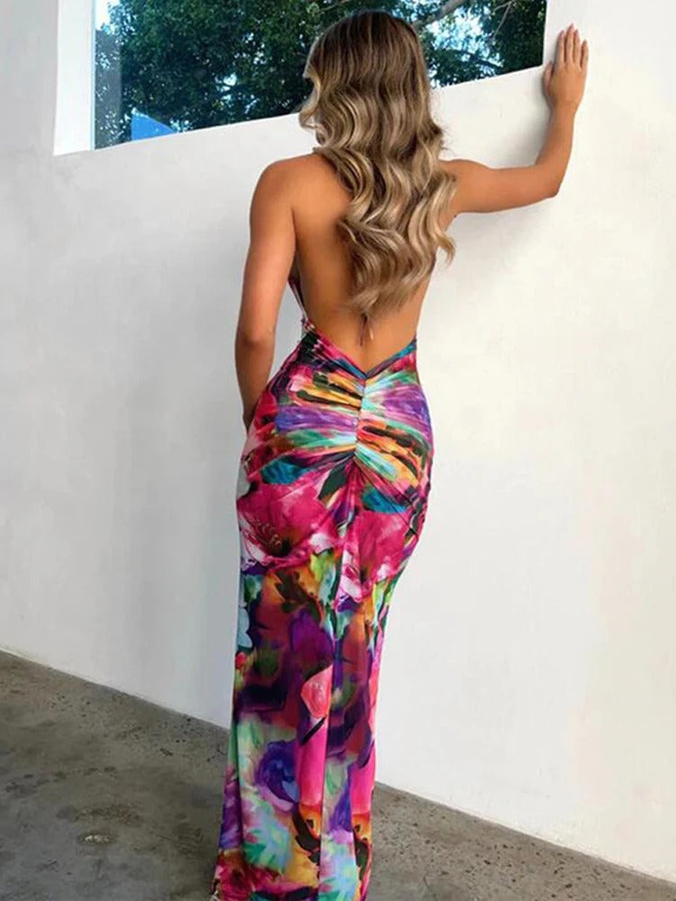 Backless Sheer Bodycon Midi Dress