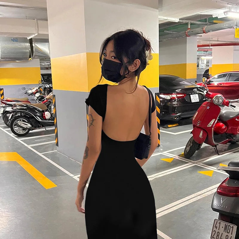 Black Backless Slim Bodycon Maxi Dress
