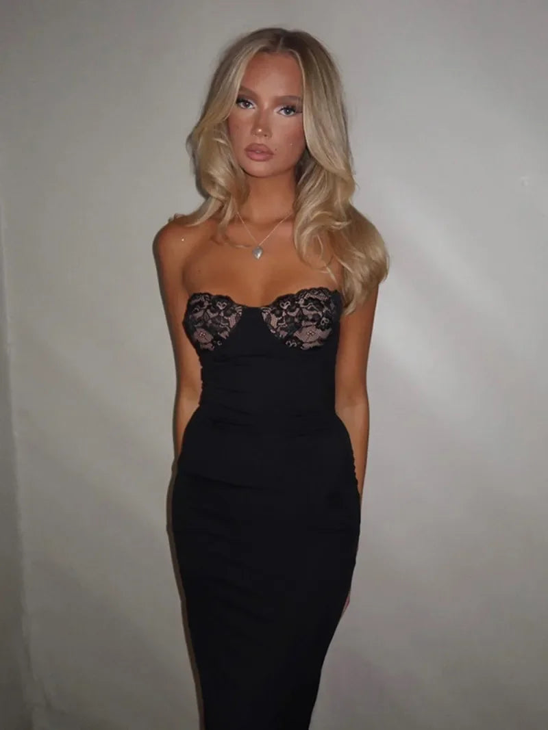 Black Patchwork Maxi Bodycon Dress