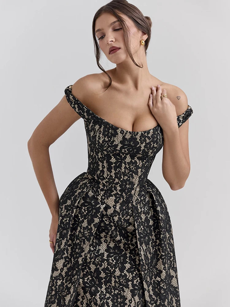 Black Floral Backless Midi Dress