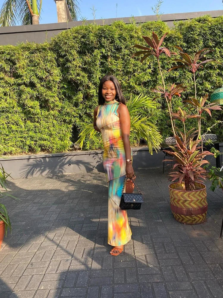 Colorful Dress Sleeveless Patchwork Bodycon