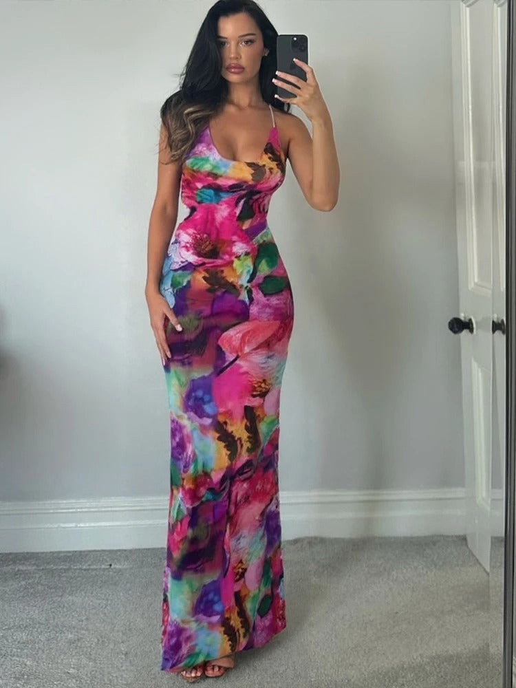 Backless Sheer Bodycon Midi Dress