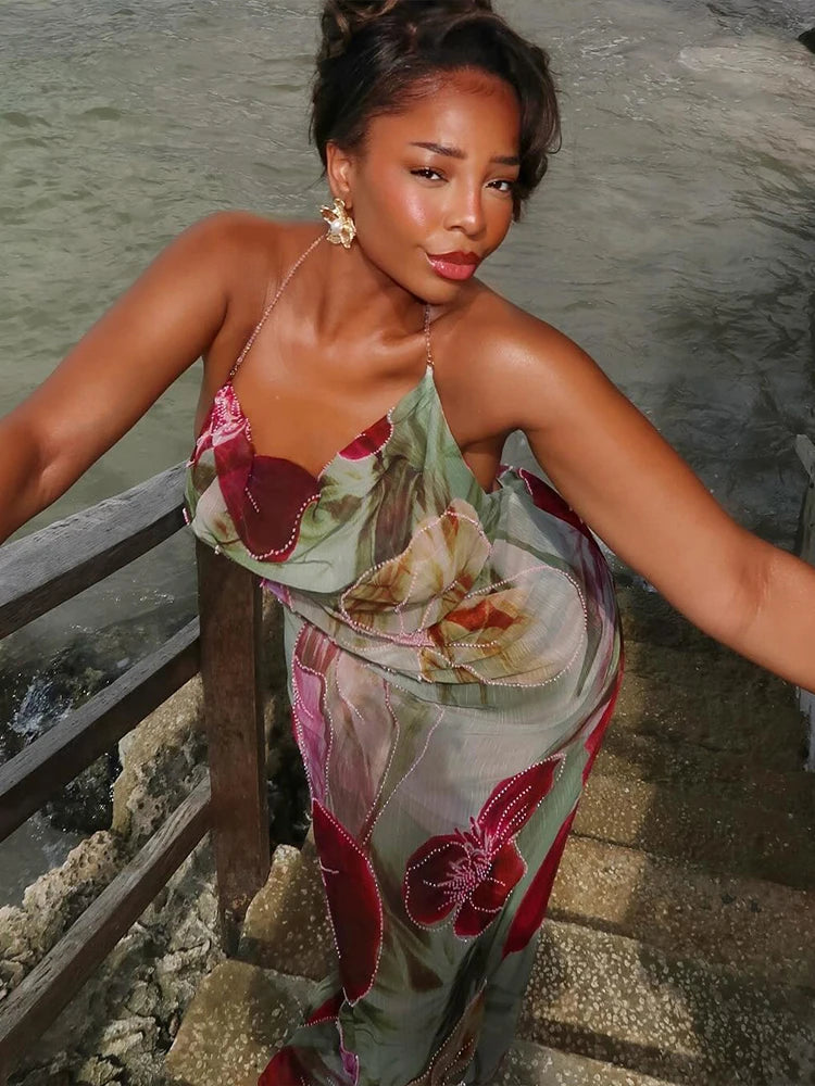 Red Slim Backless Maxi Dress
