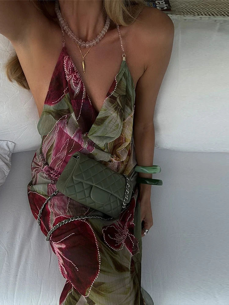 Red Slim Backless Maxi Dress